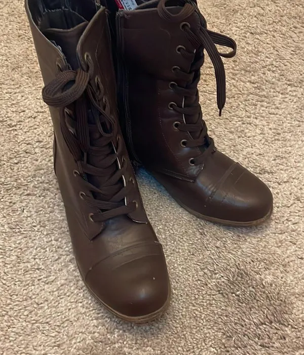 Rasolli brown lace up combat style boot 1.5 inch heel - Image 2