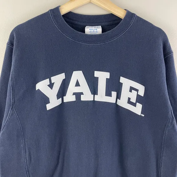 Vintage 90’s Navy Blue White “YALE” Reverse Weave Crewneck Pullover - Image 3