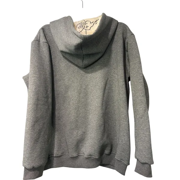 SLEEP SHEEP Plaine Hoodie Gray Sherpa Lined Full Zip Jacket M Streetwear Casual - Image 5