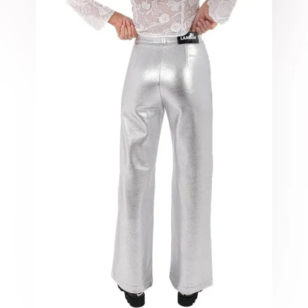 LAAGAM Metallic Wide Leg High‎ Rise Pants NWT Size XXS - Image 13