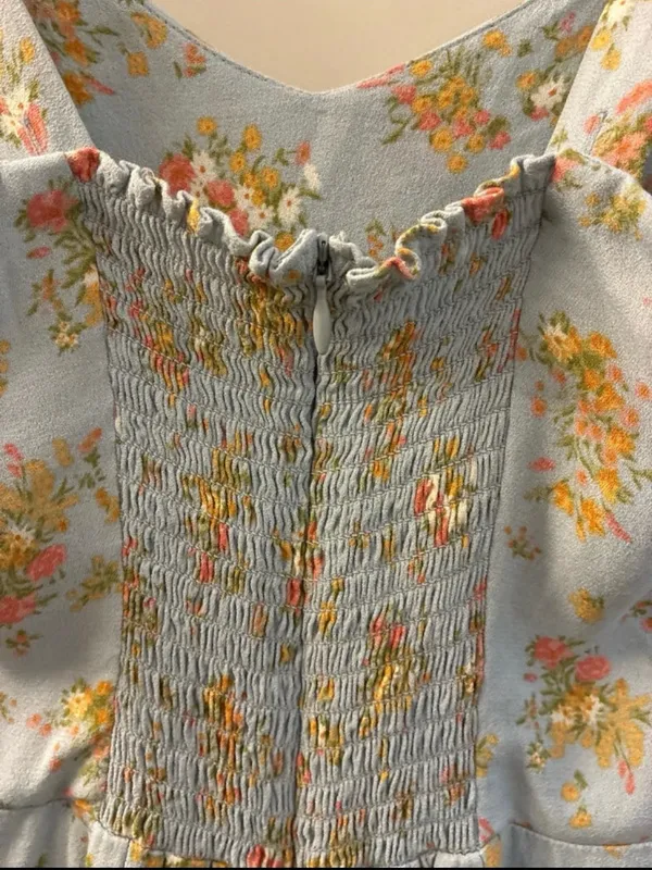 Reformation Humphrey Mini Dress Blue Floral Grazia Vacation romantic Fairy - Image 12