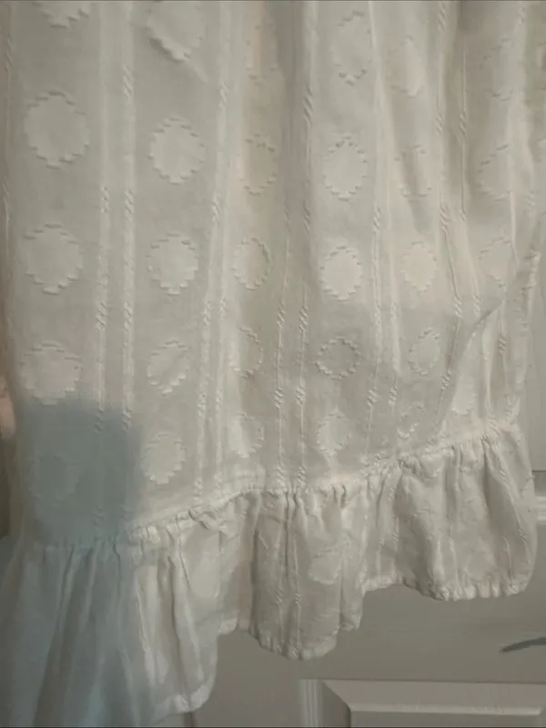 Anthropologie White Eyelet Ruffled Button-Front Dress - Image 3