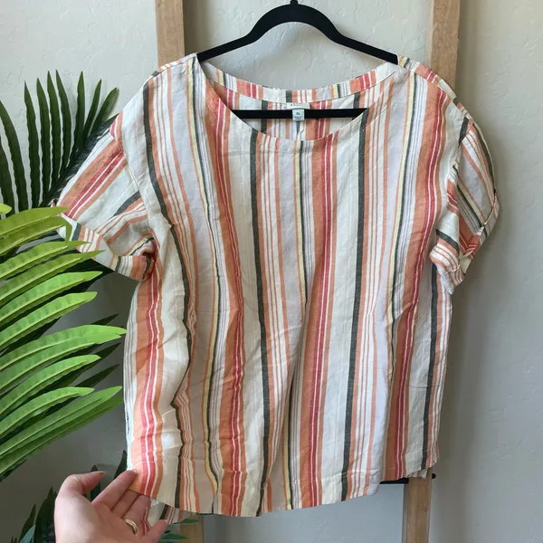A New Day Women's Striped Short-Sleeve Linen Blend Top - Coral Multi XL - Image 4