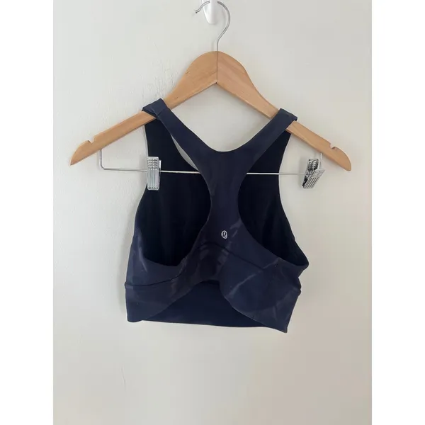 Lululemon Invigorate Training Bra Navy Blue Marble Print High Neck‎ Racerback 8 - Image 2