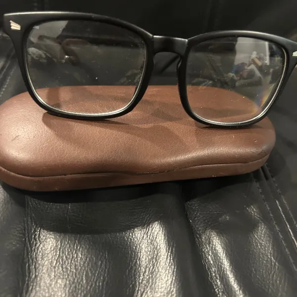 Black Square Glasses with Brown Case. Clear lens ready to wear. - Image 6