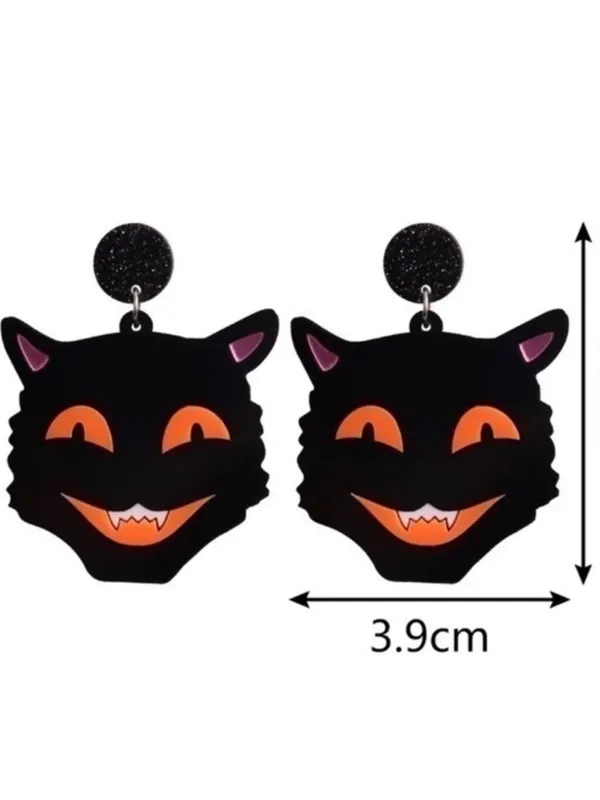 NEW Halloween Black Cat Acrylic Dangle Earrings Glitter Retro Goth Spooky Cute - Image 3