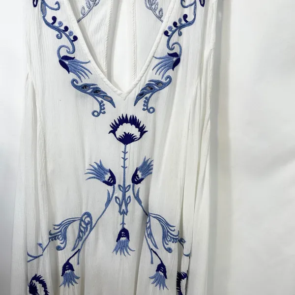 Free People Medium Slip Dress Adelaide Festival White Blue Floral Boho Mini 195‎ - Image 6