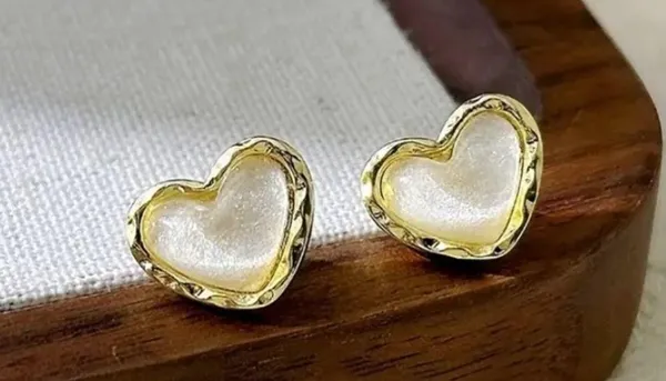 Gold and White Heart Earrings - Image 5