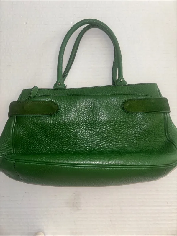 Cole Haan Vintage Green Leather Handbag Silver Hardware Suede Detail Preloved - Image 2