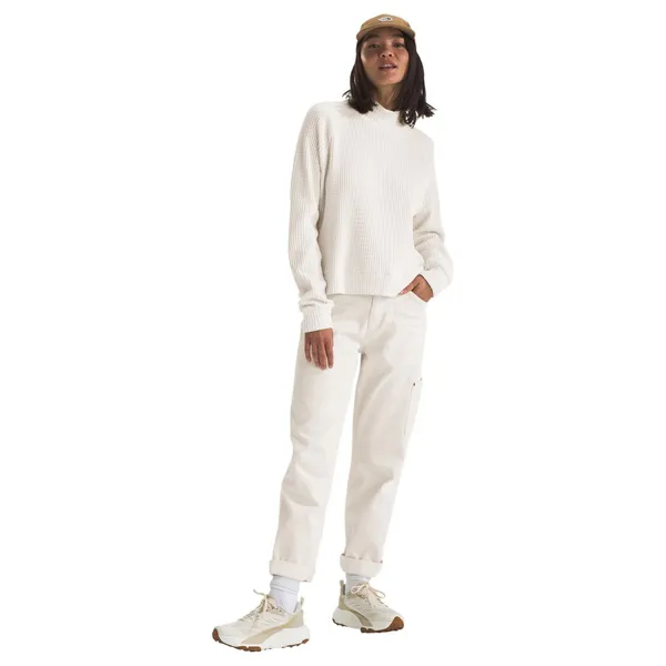 The North Face Mock Neck Chabot Waffle Knit Pullover Women's Small White Granola - Image 5