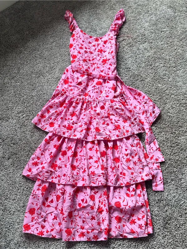 Likely Pink Floral Tiered Maxi Dress with Red Print - Image 2