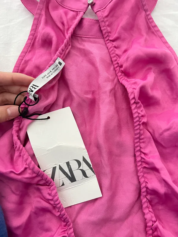 ZARA Satin Pink Halter Top - Image 3