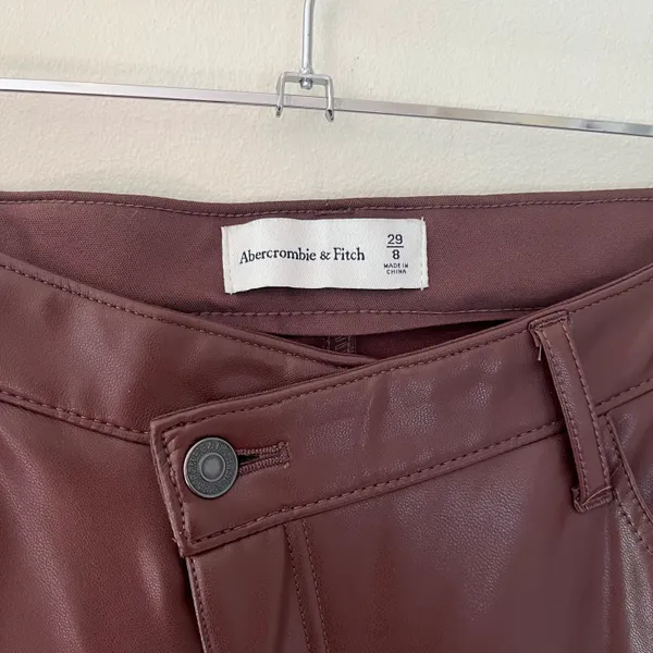 Criss-Cross Waistband Vegan Leather 90s Straight Pant Brown - Image 5