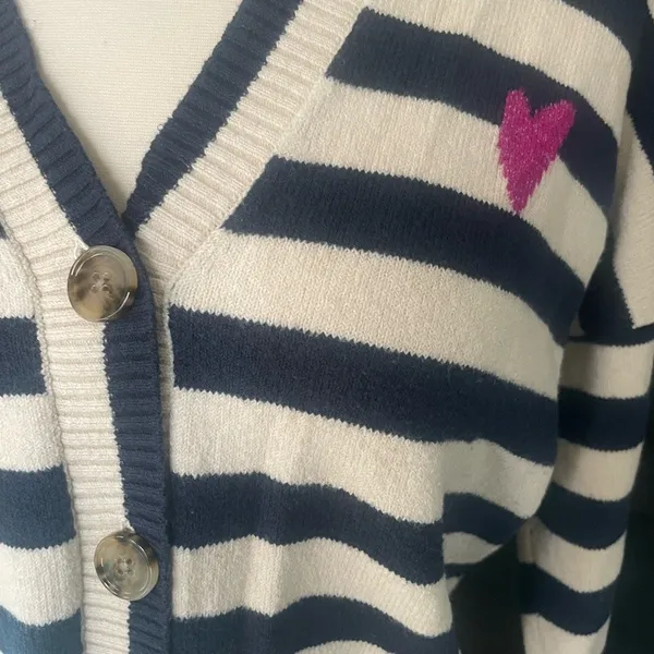LOFT‎ Navy and Cream Striped Cardigan - Image 2