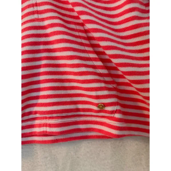 Lilly Pulitzer Pink White Striped V-Neck Pullover Sweater Kangaroo Pocket Medium - Image 6