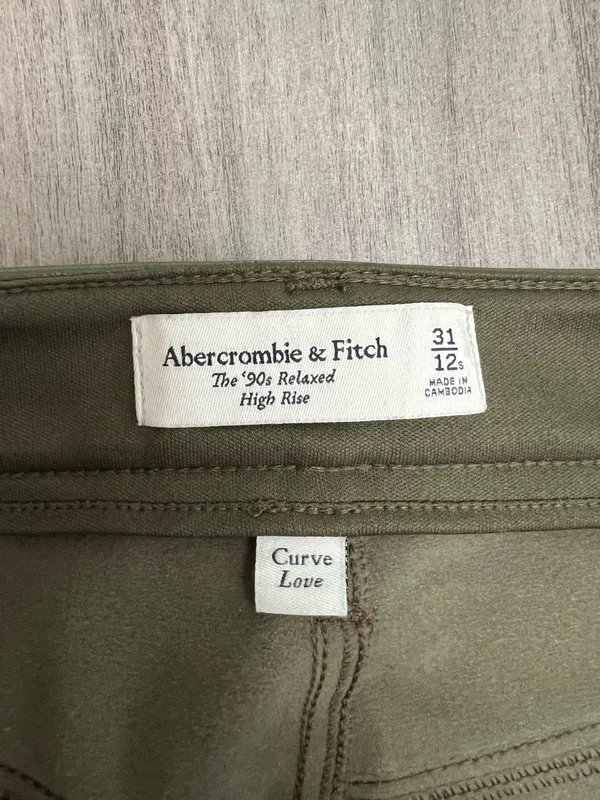 Abercrombie & Fitch Olive Green Faux-Leather Wide Leg Cargo Pants - Image 6