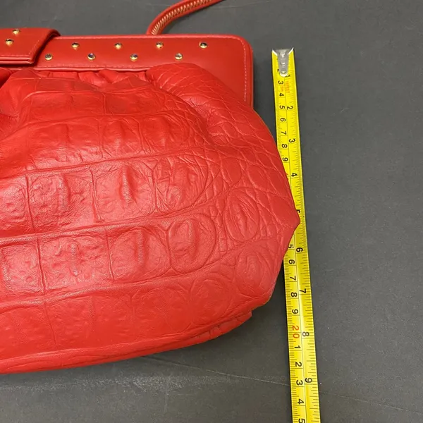 Vintage 90's Red Faux Alligator Shoulder Bag Purse Snap Puffy - Image 12