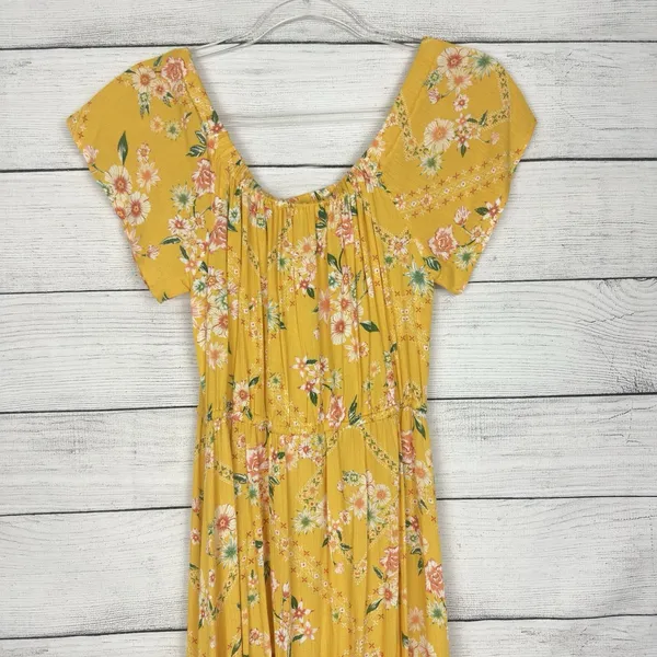 Anthropologie Abel‎ the Label Yellow Floral Hi-Low Maxi Dress Medium Gypsy Boho - Image 7