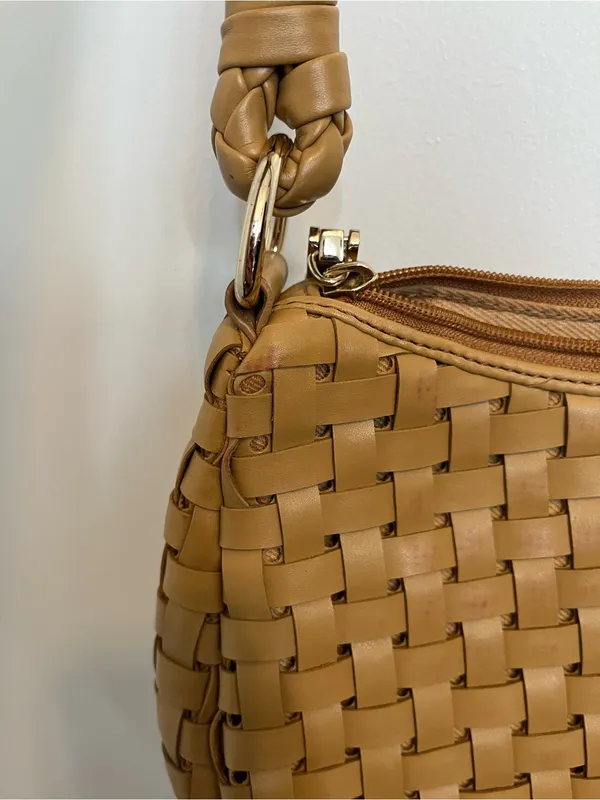 Nine West Braided Woven Shoulder Bag Tan USED purse light brown zipper - Image 4