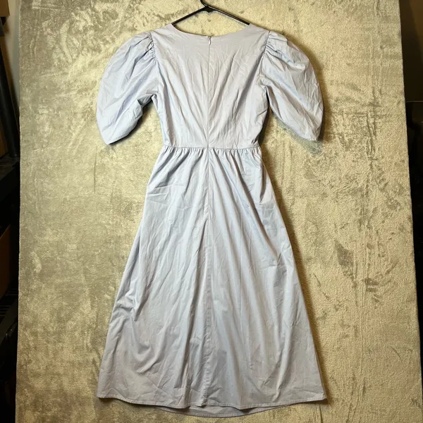 WAYF Peggy Twist Cut Out Short Puff Sleeve Midi Dress Blue Wedding Summer Cute 8 - Image 7