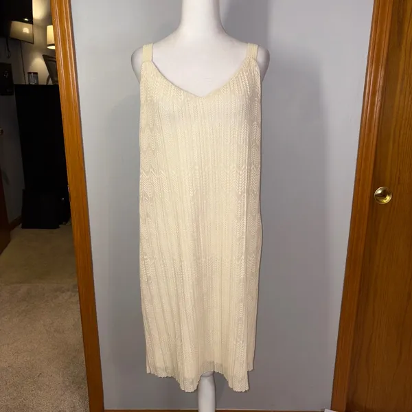 Meadow Rue Anthropologie Prespa Dress Size‎ 6 Cream Sleeveless V-Neck Textured - Image 3