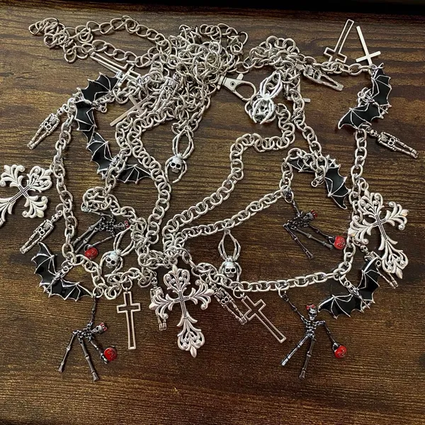 Silver Y2K Gothic Draped Charm Layered Chain Belt, Fits 26-55 Inches, X7GA1391 - Image 7
