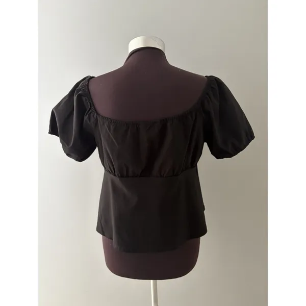 Riley & James Milkmaid Top Size Large Black Bows Puff Sleeve Whimsigoth Fairy - Image 4