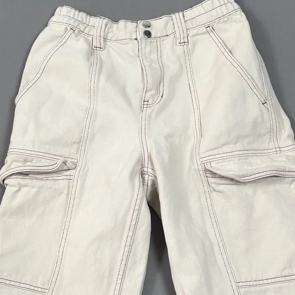 PacSun Cargo Pants‎ Womens M Relaxed Denim Utility Baggy Streetwear Beige White - Image 6