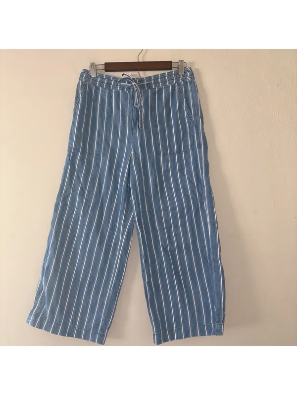 American Eagle Outfitters High-Waisted Striped Wide-Leg Crop Pants - Size 6 - Image 2