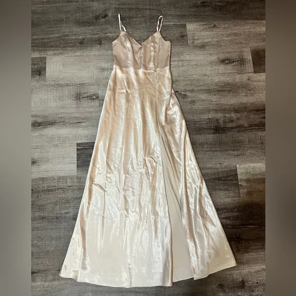 BIRDY GREY Jay Dress in Shiny Satin Champagne - Image 3
