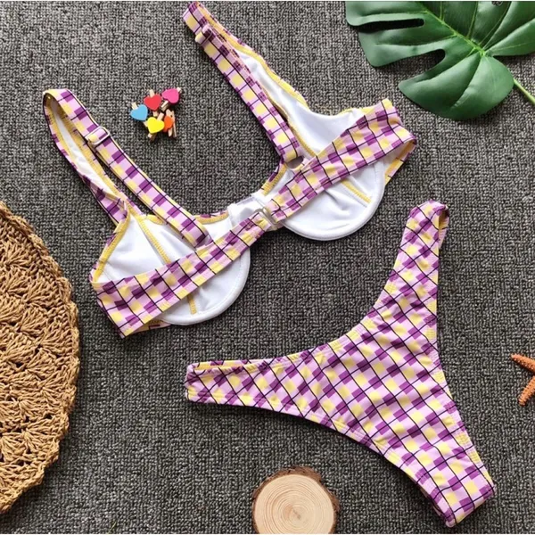Lydia purple checked cheeky swimsuits Size L - Image 5