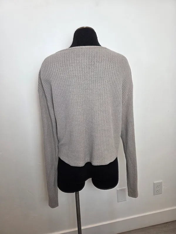 Dazy Thermal Waffle Knit Top Taupe Neutral Long Sleeve Comfy Cozy Loungewear XL - Image 4