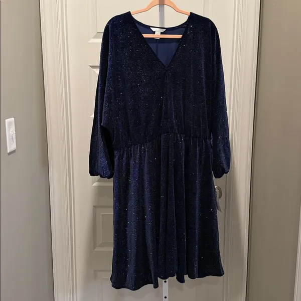 London Times NWT Plus Size 3X Navy Sparkle Party‎ Dress Evening Cocktail - Image 3