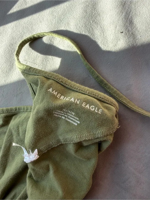 American Eagle Green Halter Tie-Front Crop Top - Image 4