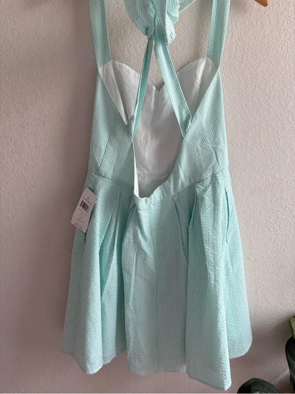 Lauren James Livingston Seersucker Green Stripe Dress Size Large NWT - Image 4