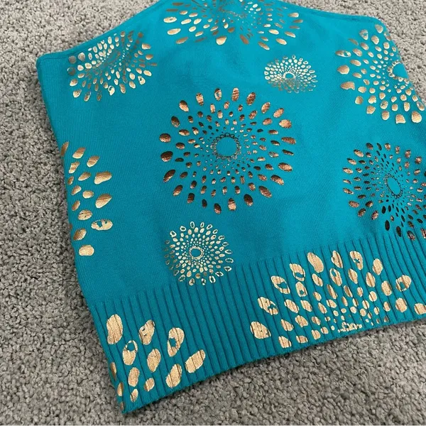 Y2K Halter Top Sz Medium Turquoise Metallic Printed Top - Image 3