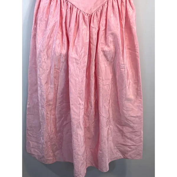 Vintage Alfred Angelo Floral Jacquard Midi Dress Lace Trim‎ Basque Waist 80s XS - Image 3