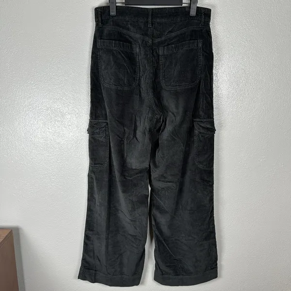 American Eagle Curvy Super High Rise Baggy Wide Leg Corduroy Cargo Pants 10 Gray - Image 3