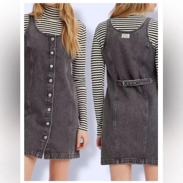 Levi’s black denim button front tank dress black/gray - Image 2