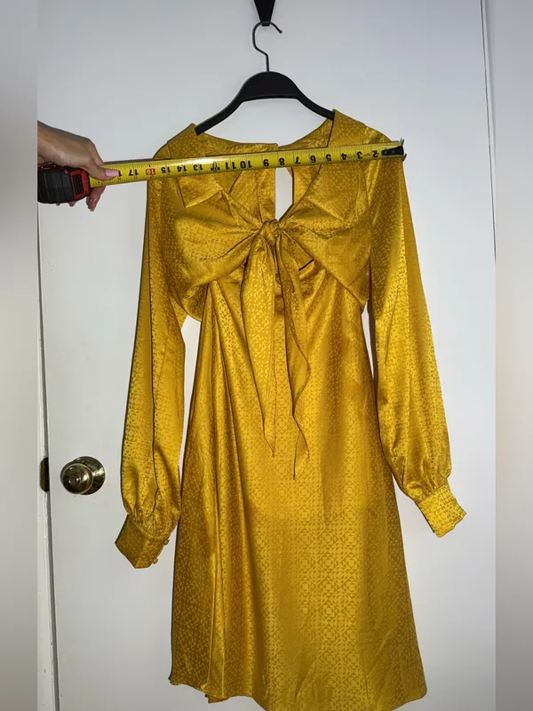 NWT Rare London Anthropologie Textured Golden Yellow Satin Tie-Front Dress - Image 5