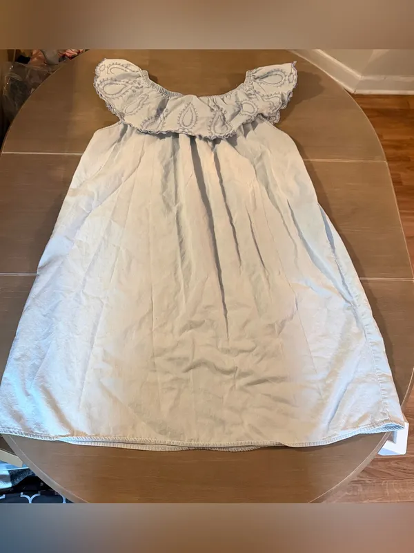 Faded Glory Denim Dress XL 16-18 Embroidered Ruffle Off Shoulder Boho Cotton - Image 2
