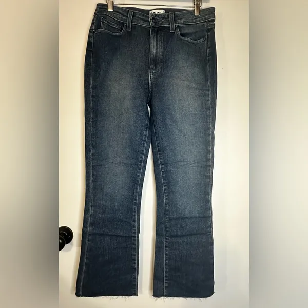 PAIGE Jeans Colette‎ Crop Flare Blue Distressed Bottom Faded Size 30 Pre-owned - Image 2