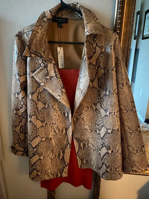 Belted Snakeskin Leather Jacket Multiple Size M - Image 3