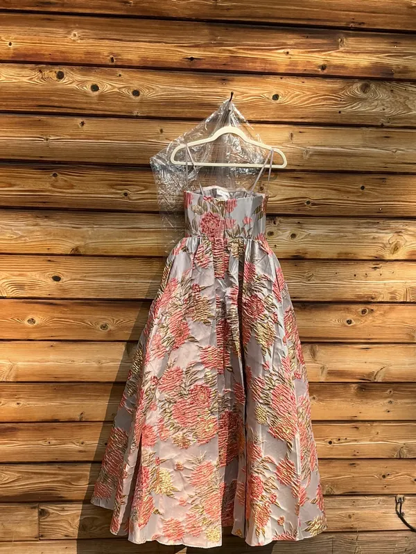 MAC DUGGAL 69169 Pink Strapless Floral Brocade Ball Gown With Pockets Size 2 - Image 12