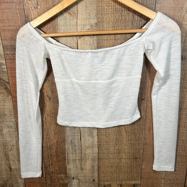Princess Polly White Semi Sheer Off Shoulder Crop Top Long Sleeve Coquette - Image 6