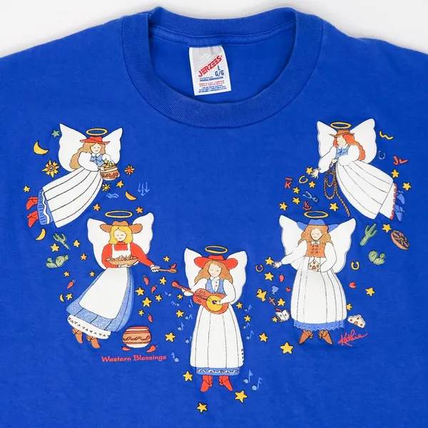 Vintage 90s Jerzees Western Blessings Angel Shirt - Image 4