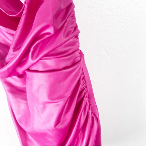 LUCY IN THE SKY Pink Draped Front Ruched Sides Low Back Cutout Mini Dress Small - Image 11