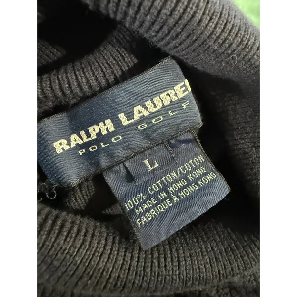 Ralph Lauren Polo Golf Navy Blue Cable Knit Turtleneck Cotton Sweater Large - Image 6