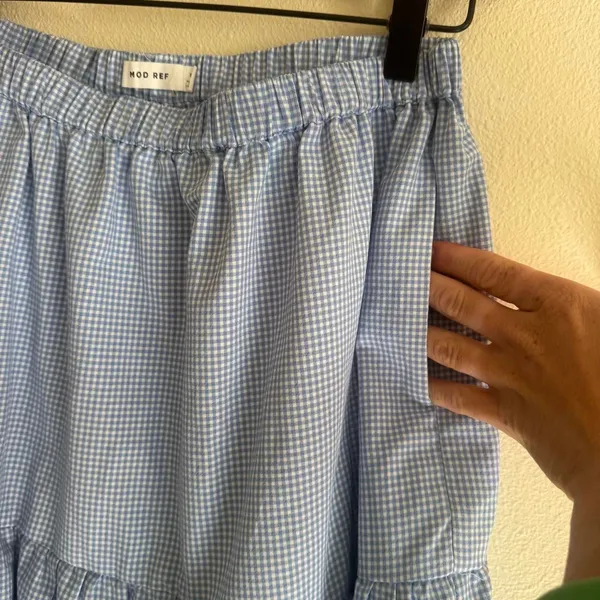 Mod Ref Emilie Tiered Blue Gingham Midi Skirt Size Small - Image 3