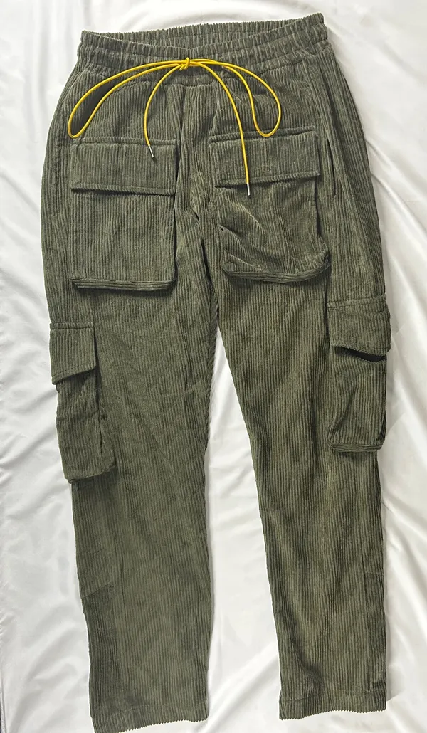 mnml Olive Corduroy Snap II Cargo Pants Men's Medium Green - Image 2